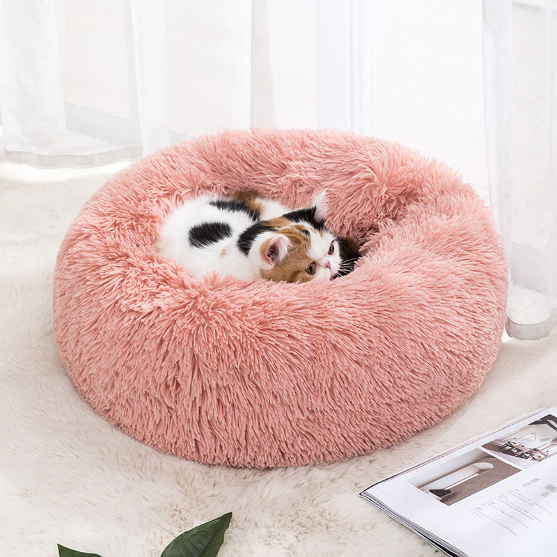 Winter Warm Pet Bed for Cats & Dogs - Soft Plush Round Donut Bed