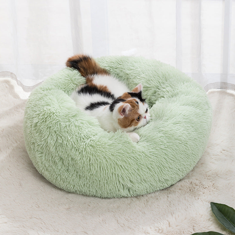 Winter Warm Pet Bed for Cats & Dogs - Soft Plush Round Donut Bed