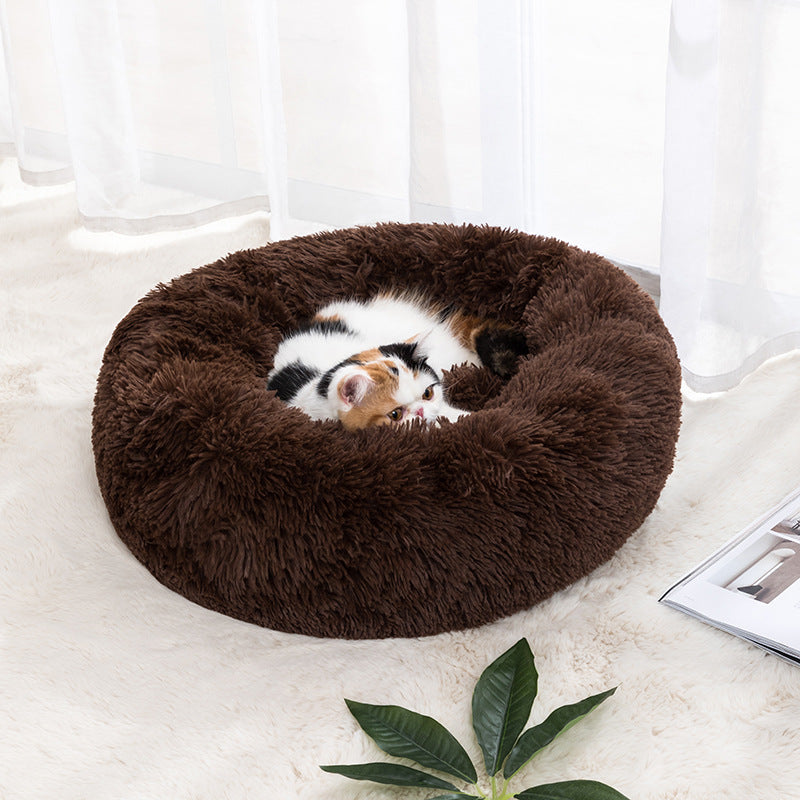 Winter Warm Pet Bed for Cats & Dogs - Soft Plush Round Donut Bed